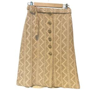 Vintage Knit A-Line Skirt With Belt & Button Details Chevron Print Lined